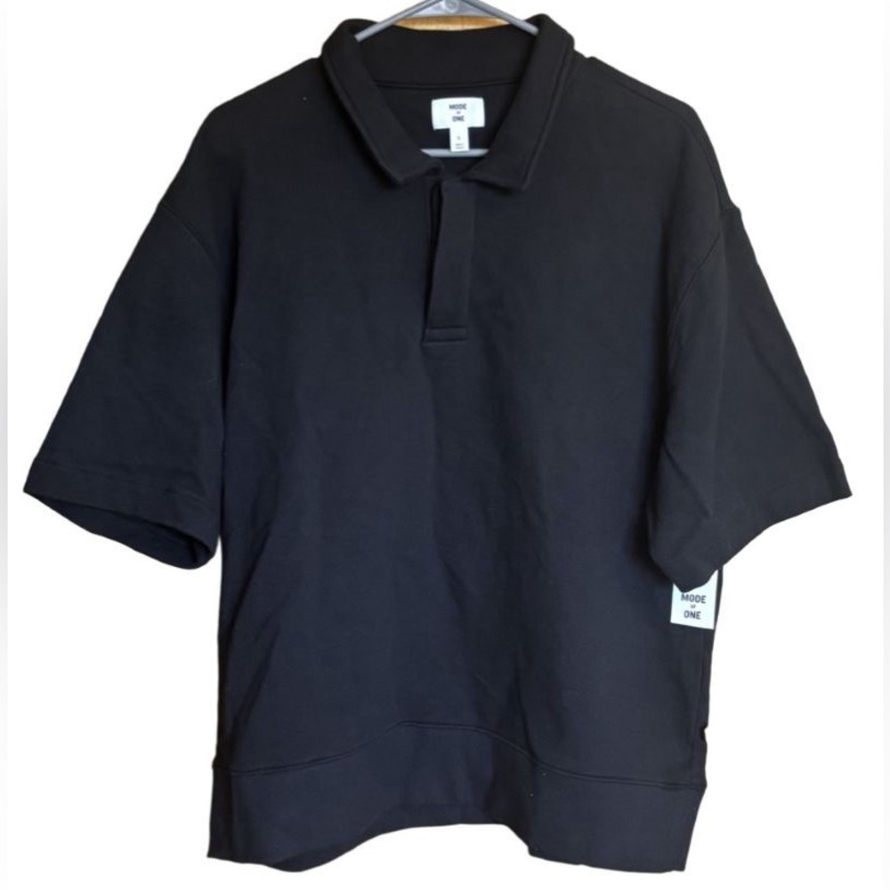 Men's Mode of One Large Deep Black French Terry Moisture-Wicking Polo Shirt NWT